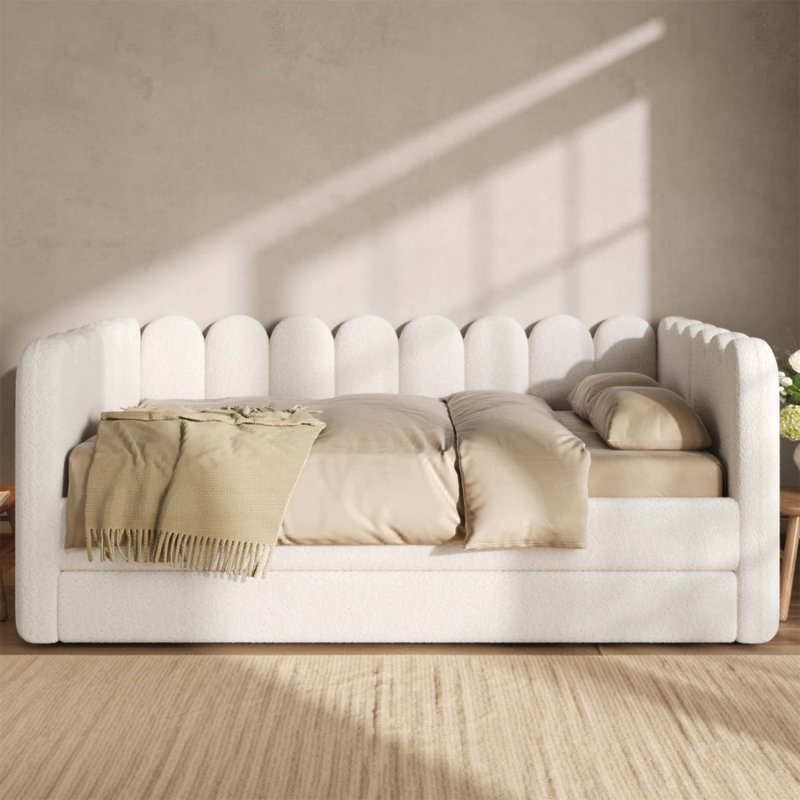 Lit de jour rembourré luxueux avec lit gigogne, conception courbée élégante pour une vie moderne et peu encombrante (sans matelas)