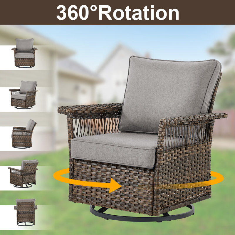 Ensemble de 4 chaises de patio pivotantes avec coussins Anferney, Gris