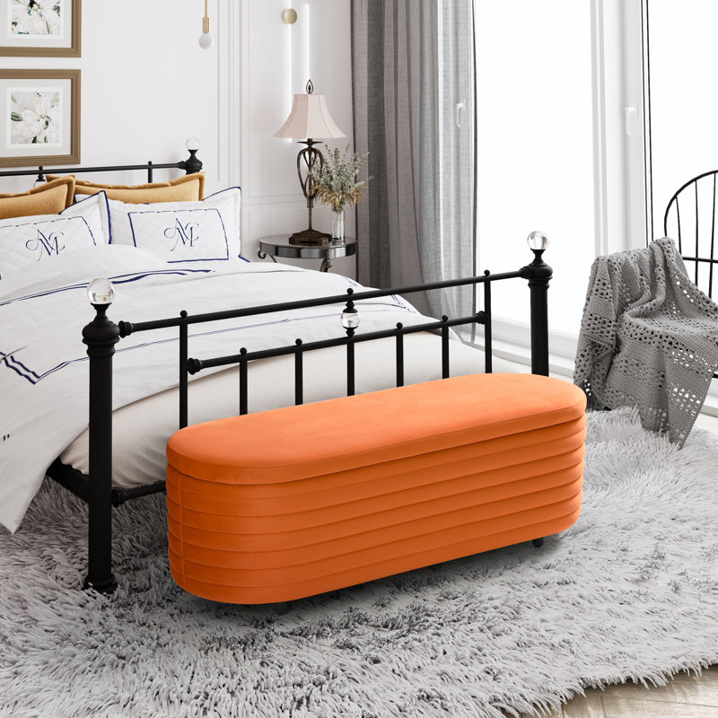 Farrah Upholstered Storage Bench, 18.1" H x 54" W x 19" D, Orange