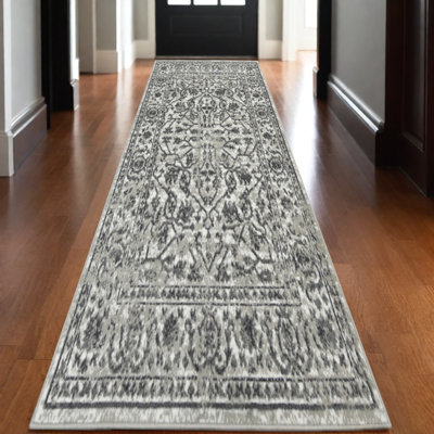Tapis de couloir à motif floral 10 pi gris et gris foncé
