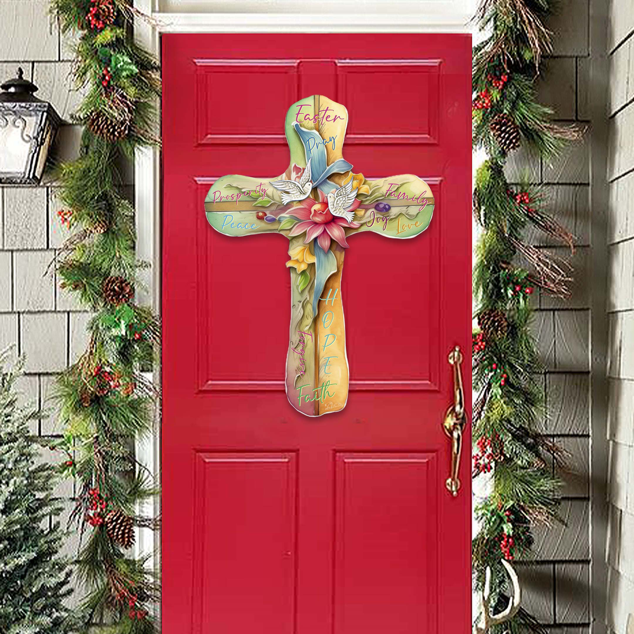 Designocracy Easter Cross with Doves Holiday Door Decoration by G ...