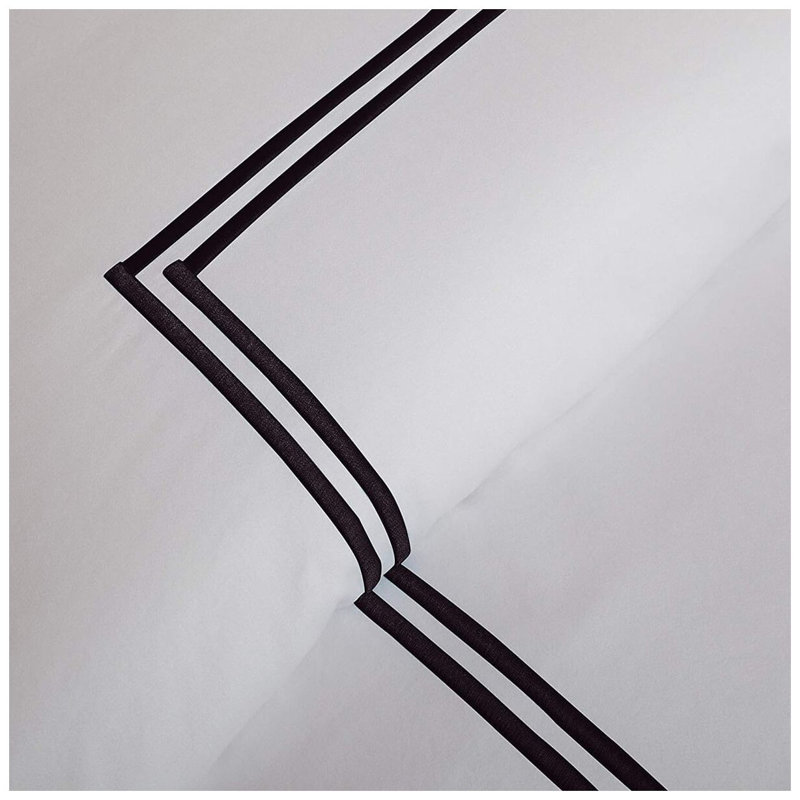 400TC Cotton Double Embroidery Sateen Solid Duvet Cover Set, Black/White, King Duvet Cover + 2 King Pillowcases