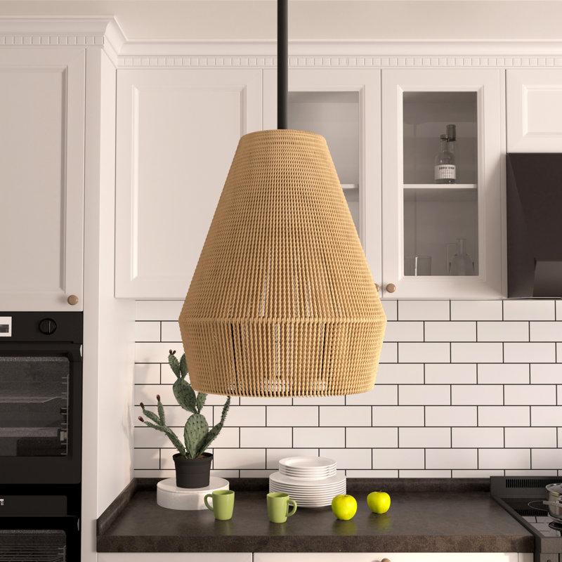 Boan 10" W Rattan Globe Single Pendant, Rattan/Aged Zinc
