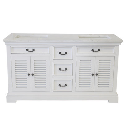 60" Four Door, Double Vanity In White Finish And White Marble Top