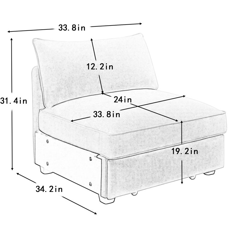 Velours sans accoudoirs avec un design structurel unique, des espaces de rangement cachés, une chenille douce et lisse, une hauteur de 32,59 po, un poids de 59,26 lb, des coussins d'accoudoirs intégrés, une chenille coulissante sous le siège