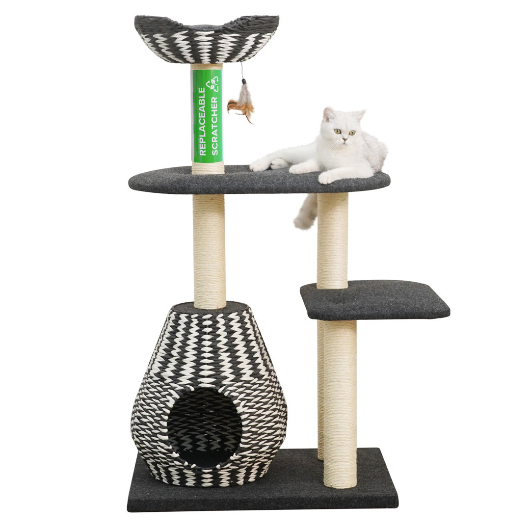PetPals 49" Handwoven Cat Tree with Feather Toy PetPals