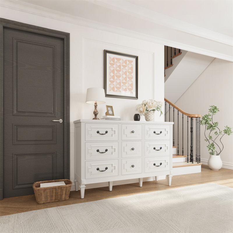 Commode 9 tiroirs Vintage - Commode de ferme avec ensemble de sécurité anti-basculement pour chambre, Blanc