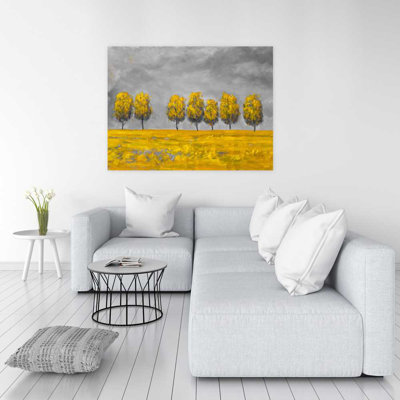 Trees in a field - Yellow Contemporary Canvas for Home Decor