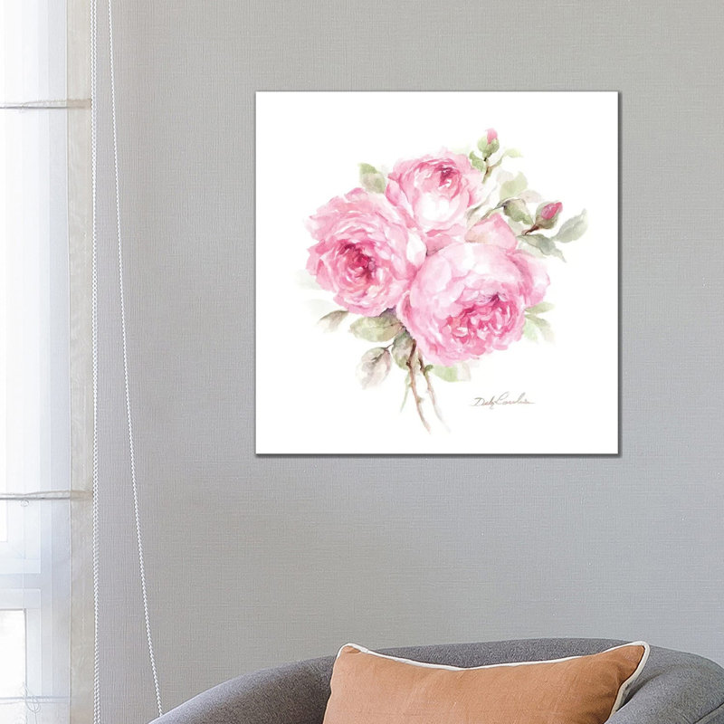 Roses anglaises par Debi coules-reproduction d’art, Pas de tapis, H 26 po x l 26 po x P 1,5 po, Toile tendue