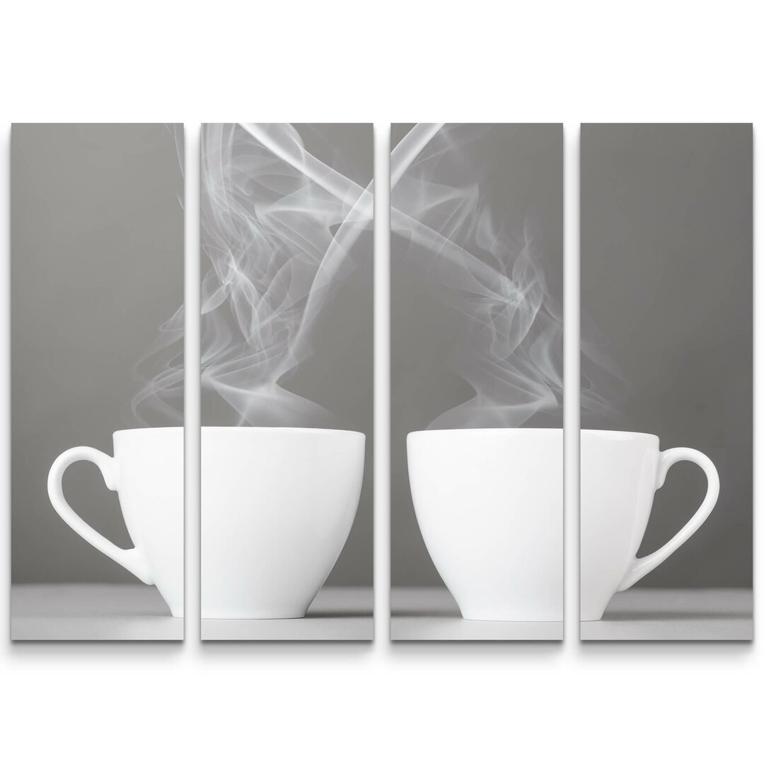 4-tlg. Leinwandbilder-Set Herzsilhouette aus dampfenden Kaffeetassen