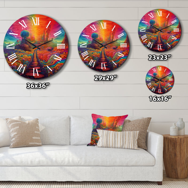 Horloge murale paysage abstrait The Obstacle Is Path Dreamy Rainbow Mountains III, Grand