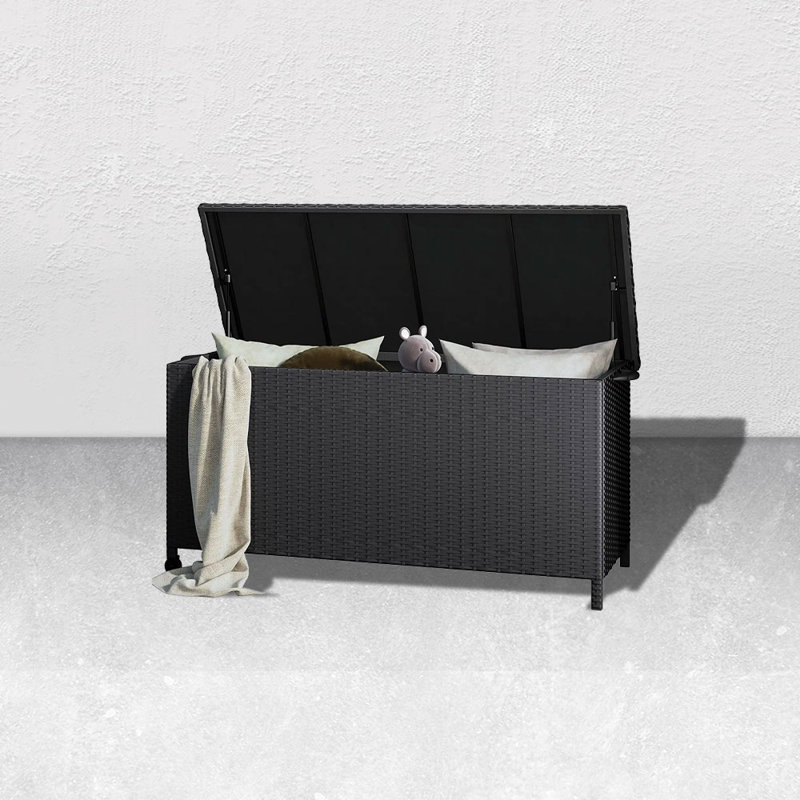 Grande boîte de rangement en osier Greige-M de H 25 po x l 52 po x P 26 po, Noir