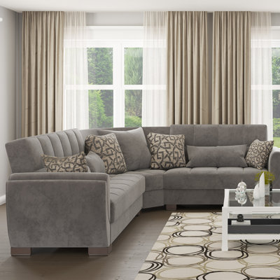 Oliveras Reversible L-Shaped Sleeper Sofa Sectional w/ Storage Seats for Living Room