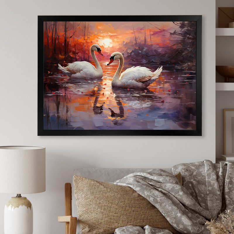 Swan Lake Twilight sur toile, Cadre photo noir, H 16 po x l 32 po x P 1 po