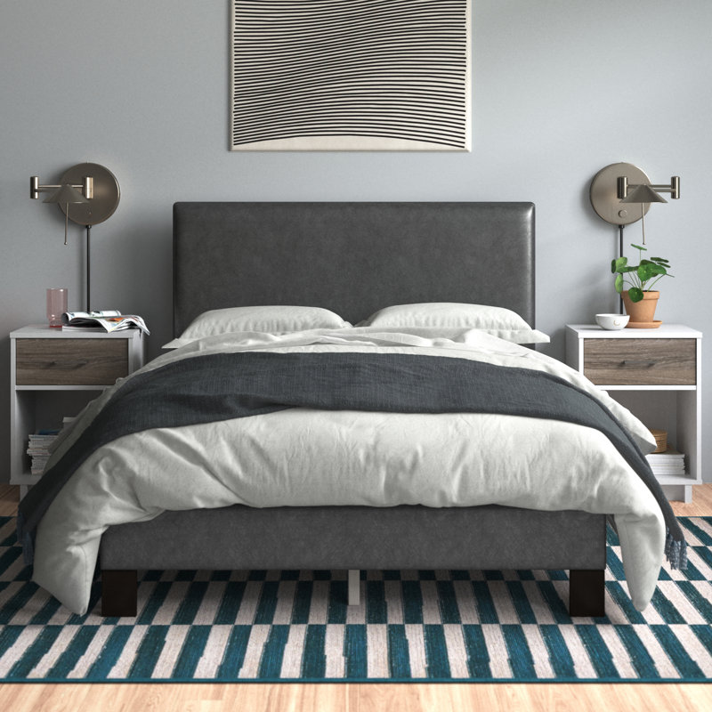 Chenevert Vegan Leather Platform Bed, White, Queen