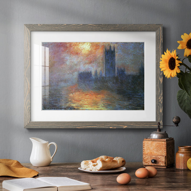 Le Parlement, coucher de soleil, par Claude Monet - Reproduction d'art, encadrée sous verre acrylique, grand format, idéale pour le salon