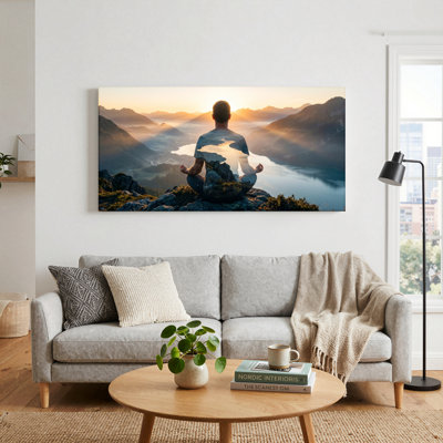 Ensemble de 1 tableau sur toile représentant un lever de soleil sur la montagne