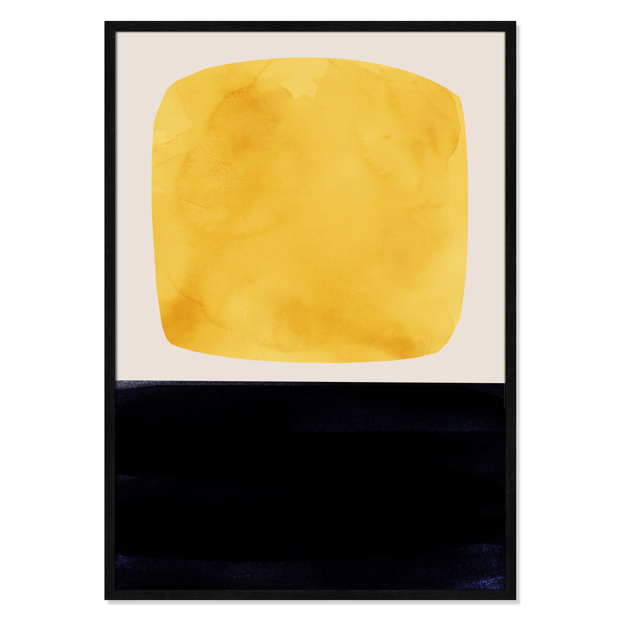 Boxed-Yellow by Aoibhne Hogan, Black Wood Grain Paper, 41.5" H x 29.5" W x 0.75" D