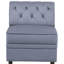 Fauteuil moderne sans accoudoirs en velours gris, orné de boutons séduisants, au charme irrésistible et au dossier captivant.