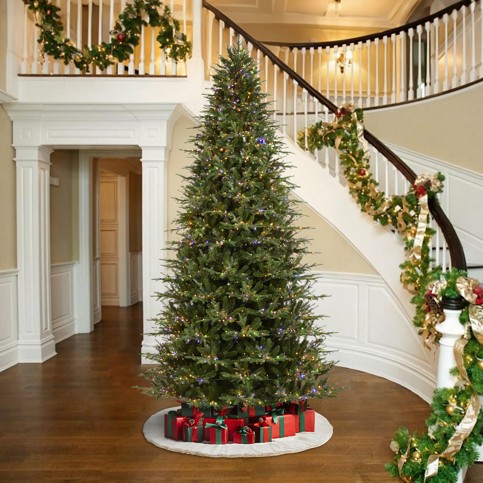 Leilonie Flocked 11' Pre-Lit Fir Christmas Tree, 11' H