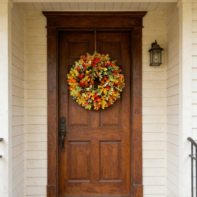Superbe couronne d'eucalyptus artificiel aux teintes d'automne - porte d'entrée vibrante et décor décoratif pour la maison
