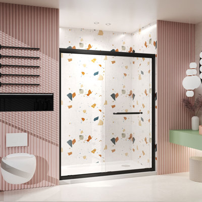 Verre trempé de 44 à 48 po x H 72 po avec film antidéflagrant, porte de douche coulissante double en aluminium, 1/4 po (6 mm), poignée en acier inoxydable, bronze mat