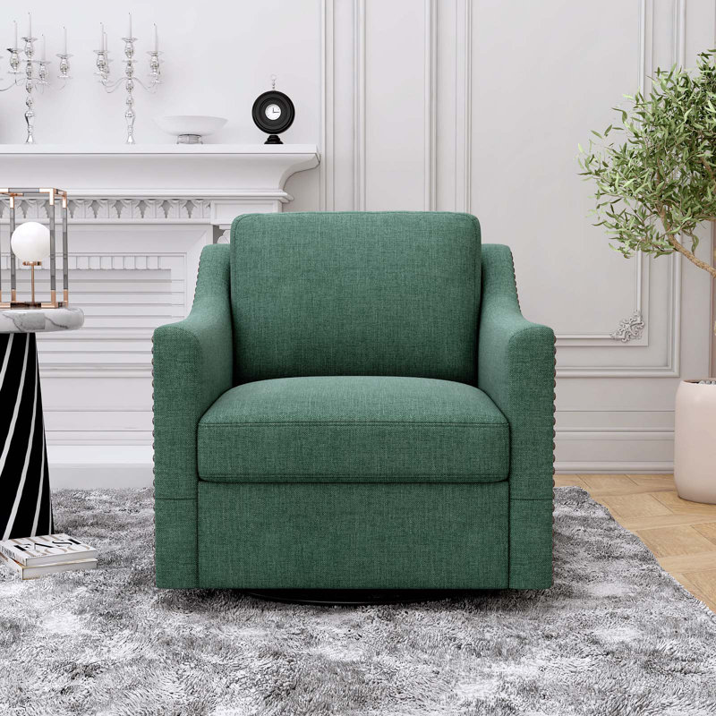 360 Degree Swivel Armchair, Green Cotton Linen