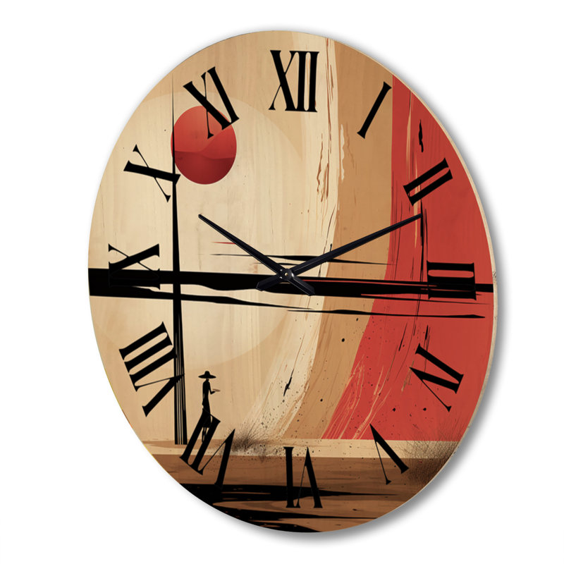 Scriber Full Moon Celebration Of Solitude Landscape I - Modern Geometric Oversized Wood Wall Clock, Extra Large