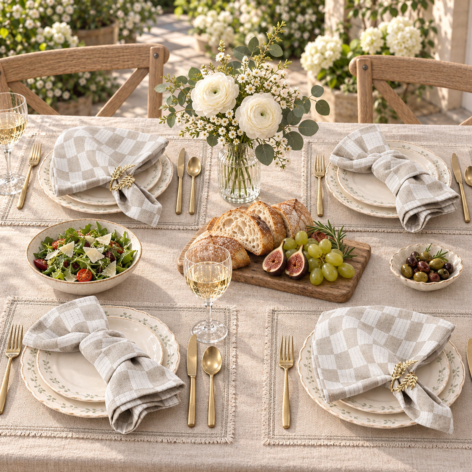 100% Linen Checkered Napkin, Khaki