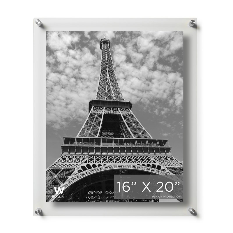 Clear UV-Grade Acrylic Modern Floating Picture Frame, Silver, 16" W x 20" H