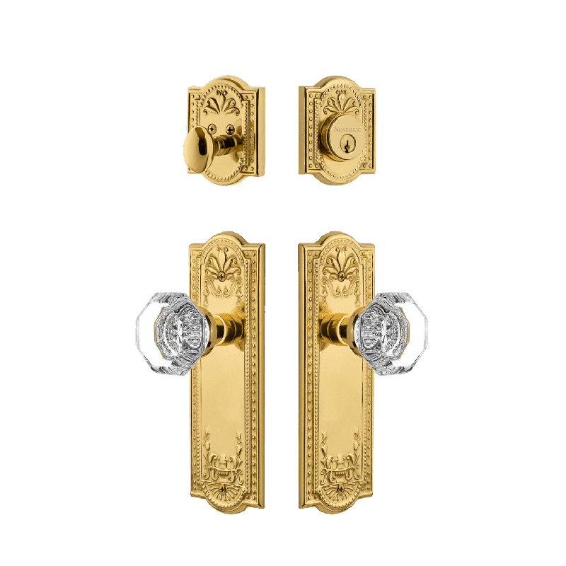 Nostalgic Warehouse Meadows Entry Set with Waldorf Crystal Knob, 2.75, Unlacquered Brass