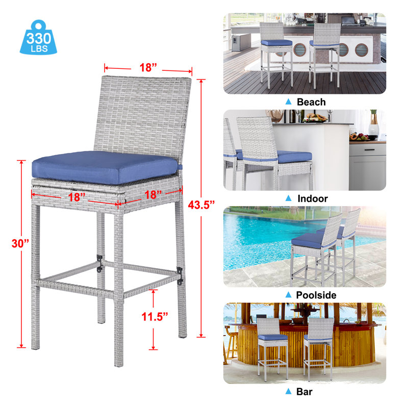 Tabouret de bar d'extérieur 30 "avec coussin