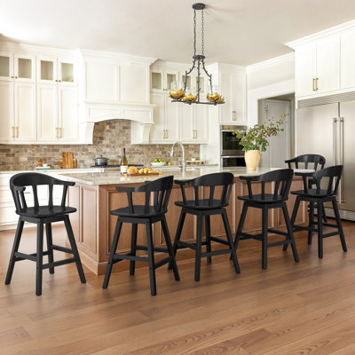 Wendell 25"H Windsor back Swivel Solid Wood Bar&Counter Stool (Set of 6)