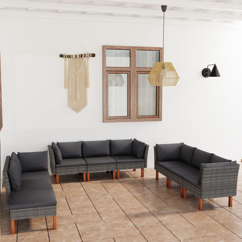 9 Piece Complete Patio Set with Cushions, Gray, Gray