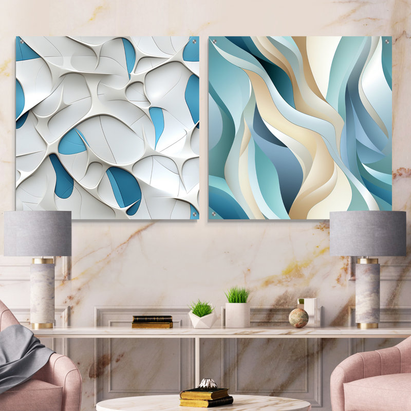 Serene Structures I - Ensemble de 2 reproductions d'art géométriques abstraites en acrylique, H 16 po x l 33 po