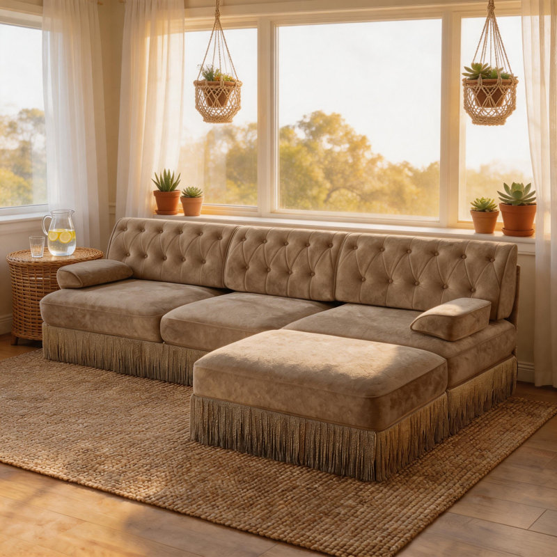 Canapé modulaire en velours 3 places Cloud, Camel