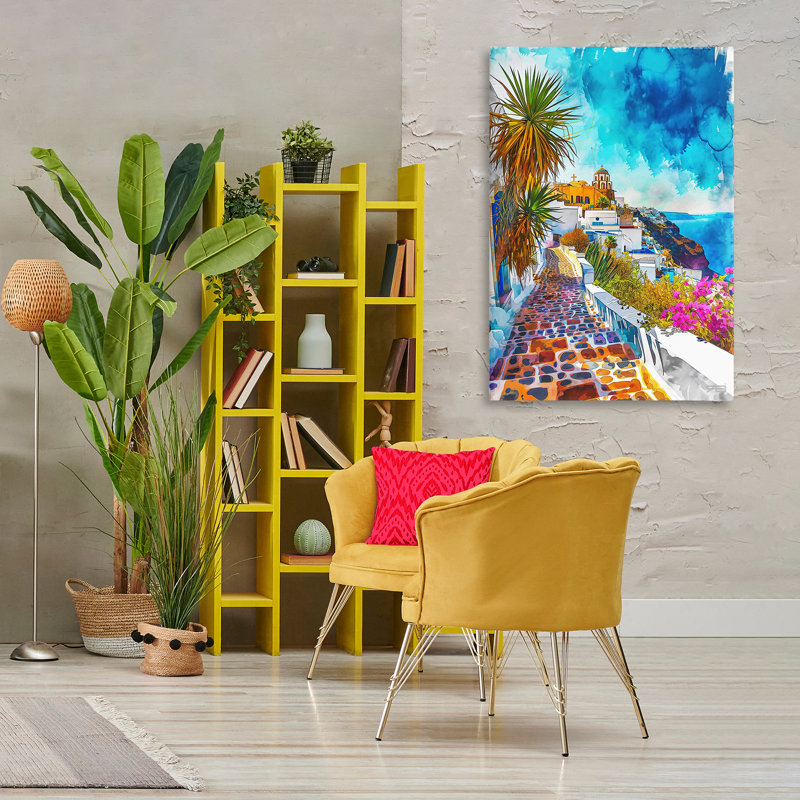 «Tropical Coastal Town», art mural sur toile par RB, H 45 po x l 30 po
