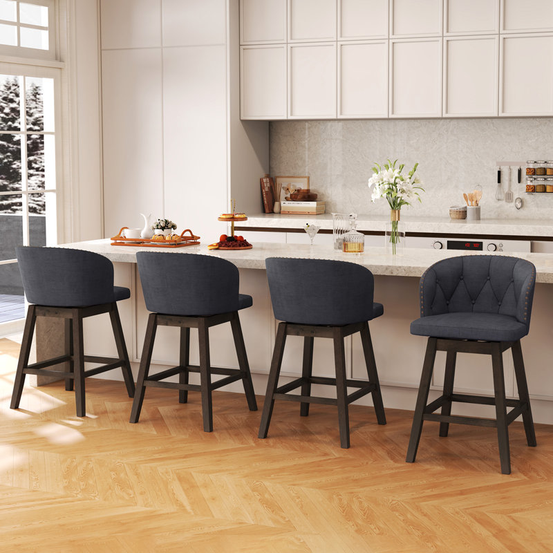 Tabourets de bar à hauteur de comptoir rembourrés en tissu avec siège pivotant à 360 °, Gris, 4