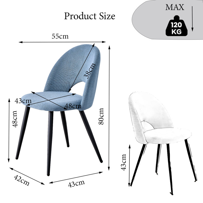 Set Of 4 Chairs - Modern Minimalist Horseshoe Velvet Dining Chair - Upholstered Hollow Back Chair - Black Metal Legs, Blue