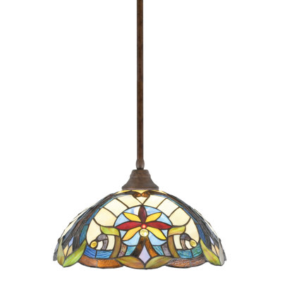 Any Stem Hung Pendant Shown In Bronze Finish With 16" Earth Star Art Glass