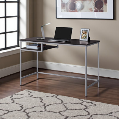 Jericho Dark Brown Finish Computer Desk with Silver Metal Legs, 29.76" H X 47.88" W X 21.86" D