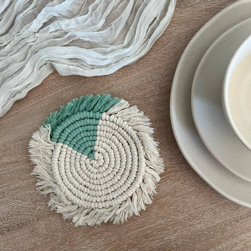 Cotton Round 7 Piece Coaster Set, Pink