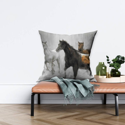 Abstract herd of horses - 26"x26" Throw pillow cover - Poly twill - Print on demand