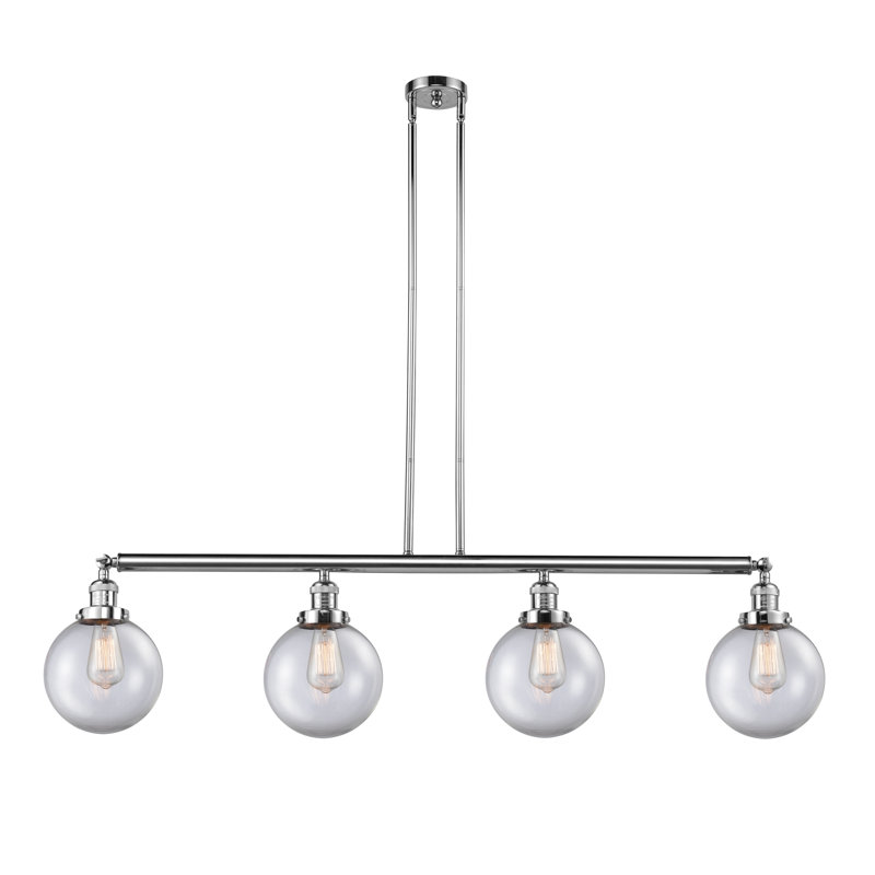 Luminaire suspendu linéaire à 4 lumières pour îlot de cuisine Starrett, Ampoule non incluse, Transparent, Chrome poli