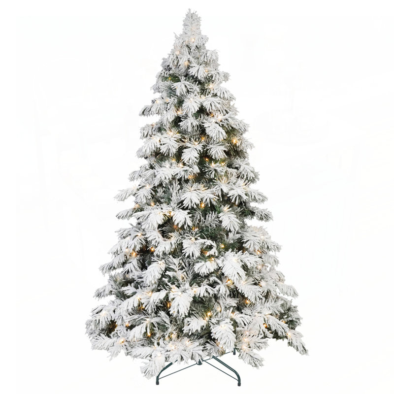 Arbre de Noël en forme d'épouvantail enneigé 7 pi avec 360 lumières à DEL blanc chaud, 890 pointes de mémoire en PVC, arbre de Noël enneigé