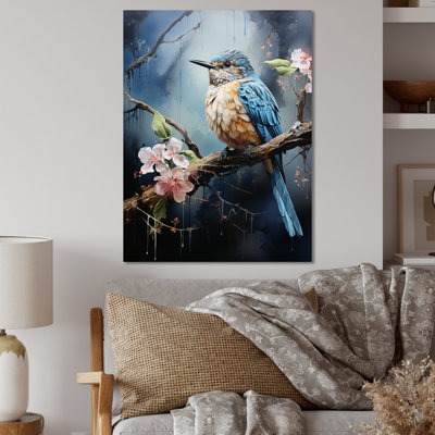 «Blue Bird Murmurs In Moonlight V» - art mural oiseau en métal