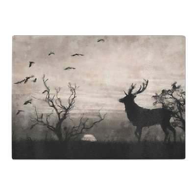 Tempered Glass Stag Deer with Birds Chopping Board