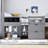 Twin Size Low Loft Bed with Rolling Desk, Shelf and Drawers - Grey