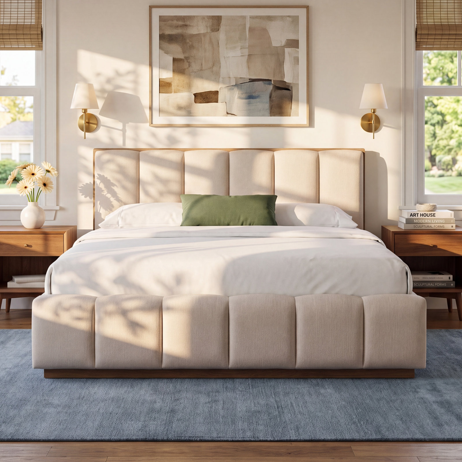 Cotton Upholstered Platform Bed, King