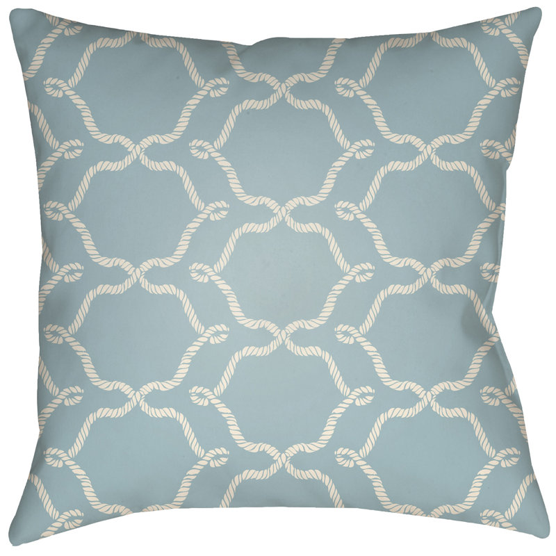Litchfield Conway Geometric Outdoor Reversible Throw Pillow, 18" H x 18" W, Light Blue/Ivory